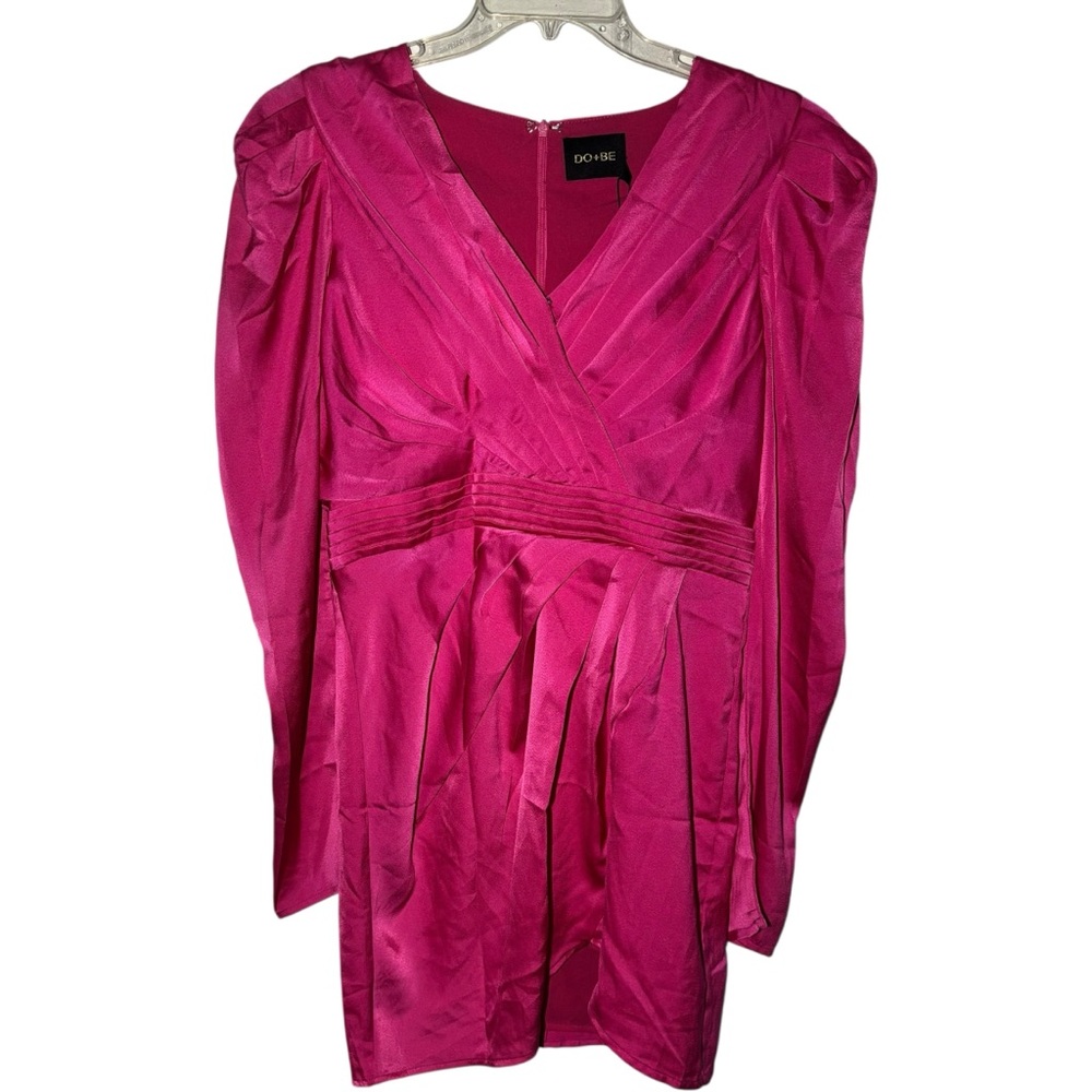 Do‎ + Be Fuchsia Pink Long Sleeve Satin Mini Dress Size Large NWT